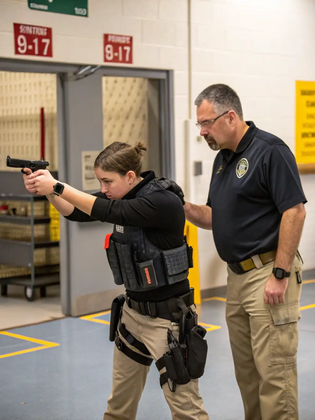 A detailed image of students participating in the NRA Basic Pistol course at Elite Tactical Defense, focusing on safe gun handling and marksmanship fundamentals.