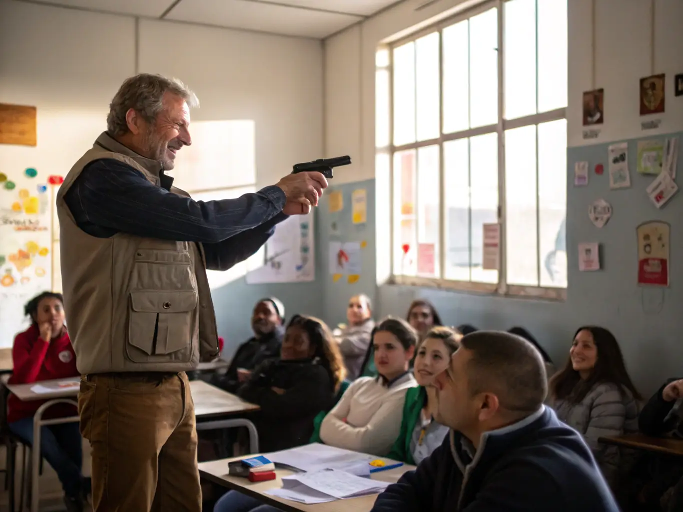 A person participating in a firearms safety course, learning about safe gun handling and storage practices, representing CCW training in New Jersey.