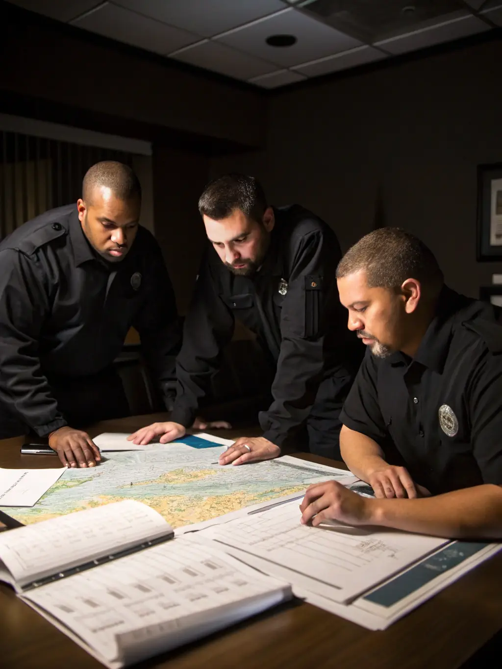 A photo showing a security professional training employees on situational awareness and threat assessment in a workplace environment.