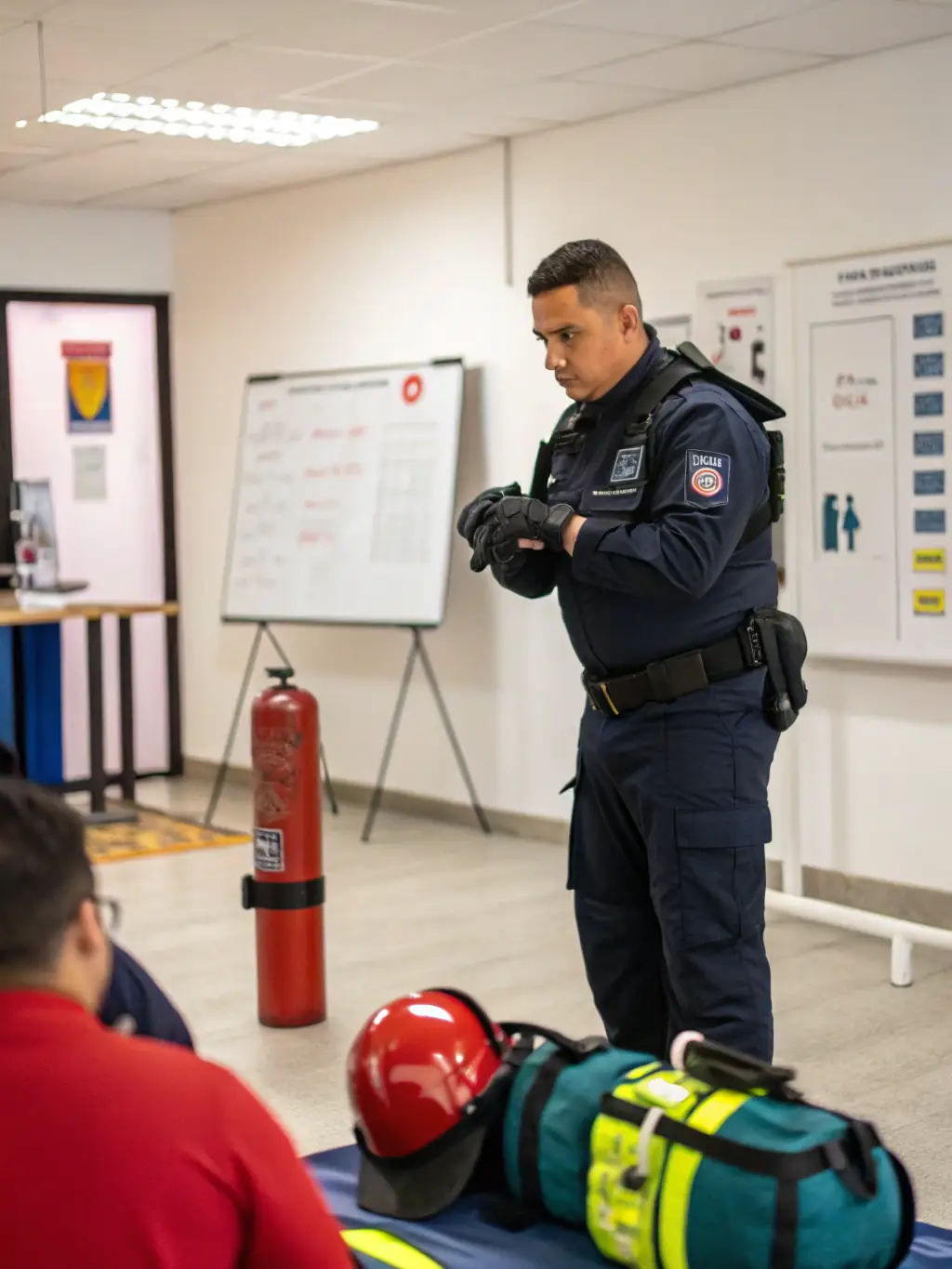 A professional image of a business team participating in an Active Shooter Response training session at Apex Training Group, learning how to react and protect themselves.